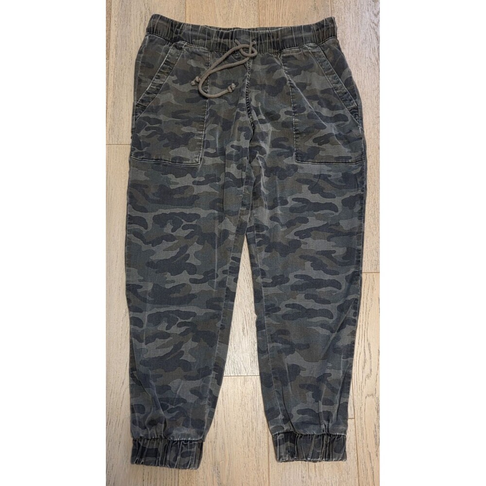 Bella Dahl Camo Jogger Pants Large Green Drawstring Stretch Tencel Pocket Comfy